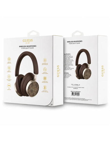 GUESS Bluetooth Headphones with 4G PU Finish and Classic Logo (Brown)