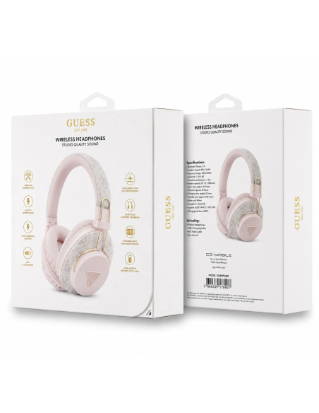 Cascos Bluetooth ENC GUESS de polipiel con logotipo triangular (Rosa)