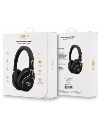 Cascos Bluetooth ENC GUESS de polipiel con logotipo triangular (Negro)