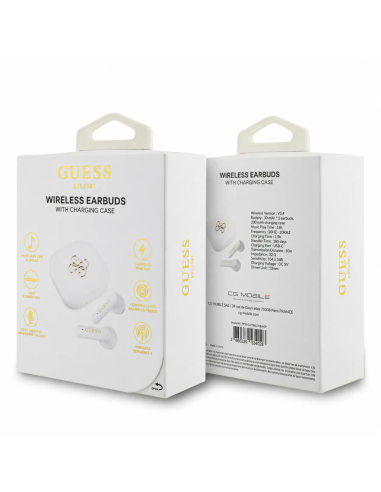 GUESS TWS Earbuds with 3D Metal 4G Logo (White)
