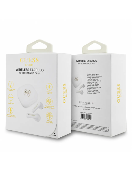 GUESS TWS Earbuds with 3D Metal 4G Logo (White)