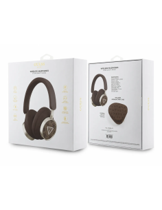 GUESS ENC Bluetooth Headphones with Classic Metal Logo and Carry Case (Brown)