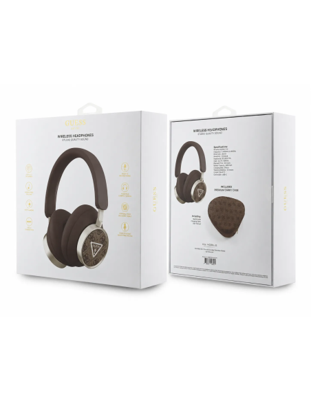 GUESS ENC Bluetooth Headphones with Classic Metal Logo and Carry Case (Brown)
