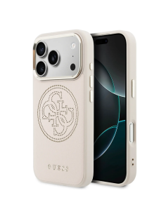 GUESS MagSafe Case for iPhone 17 Pro, faux leather with gold perforated logo (Pink)