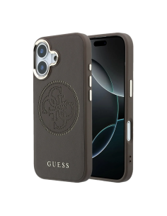 Funda GUESS para iPhone 17 con MagSafe, efecto piel y logotipo dorado perforado (Marrón)
