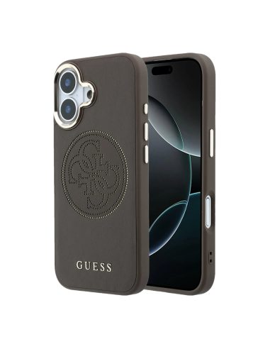 Funda GUESS para iPhone 17 con MagSafe, efecto piel y logotipo dorado perforado (Marrón)