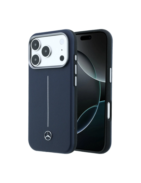 Funda Mercedes-Benz para iPhone 17 Pro con MagSafe, efecto cuero (Azul Marino)