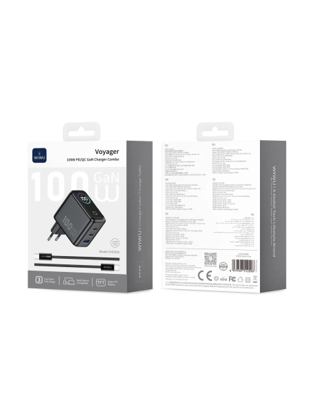 100W Charger with 1 USB-A + 2 USB-C Ports and USB-C to USB-C Cable Voyager (Space Gray)
