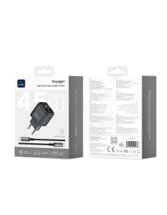Cargador USB-C de 45 W con pantalla digital y cable USB-C a USB-C Voyager (Gris espacial)