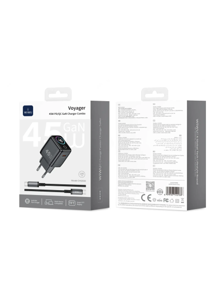45W Charger with 1 USB-C Port, Digital Display and USB-C to USB-C Cable Voyager (Space Gray)