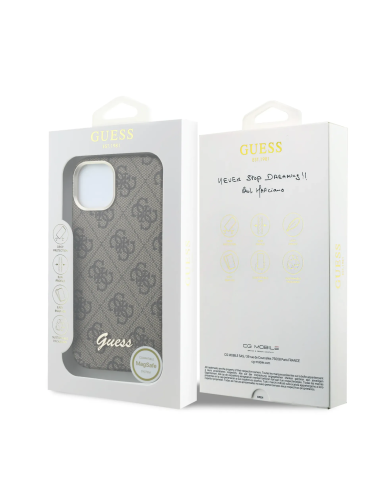 GUESS – Funda iPhone 14 de Polipiel con MagSafe Logo Guess en Relieve Marron