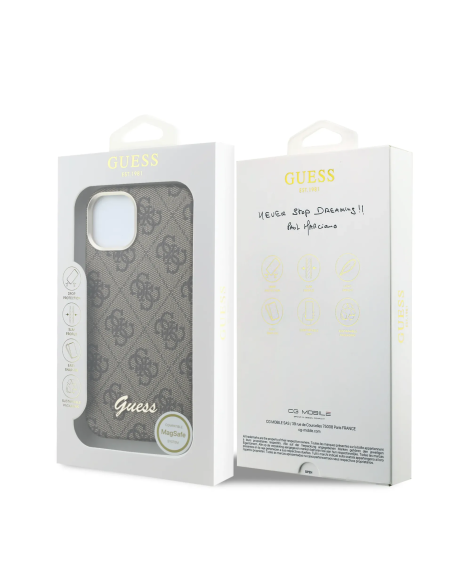 F. iPhone 14 de Polipiel con Magsafe Logo Guess en Relieve Marron