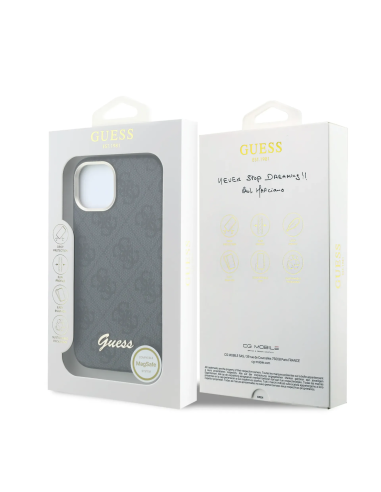 F. iPhone 14 de Polipiel con Magsafe Logo Guess en Relieve Negra