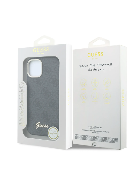 F. iPhone 14 de Polipiel con Magsafe Logo Guess en Relieve Negra