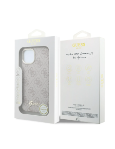 F. iPhone 14 de Polipiel con Magsafe Logo Guess en Relieve Rosa