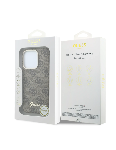 GUESS – Funda iPhone 15 Pro de Polipiel con MagSafe Logo Guess en Relieve Marron