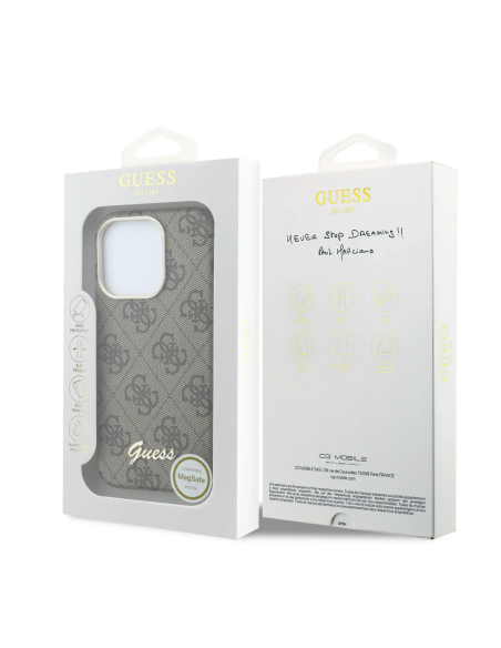 GUESS – Funda iPhone 15 Pro de Polipiel con MagSafe Logo Guess en Relieve Marron