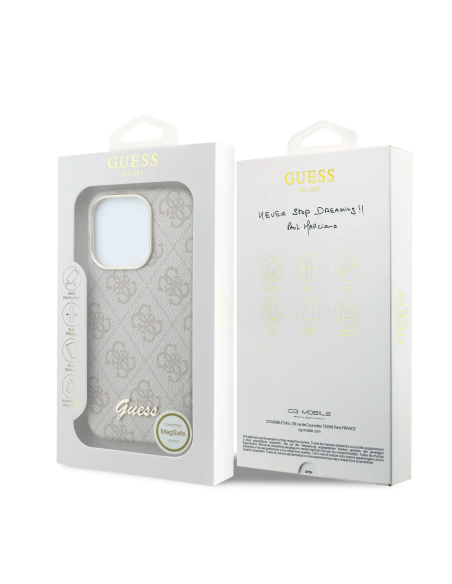 GUESS – Funda iPhone 15 Pro de Polipiel con MagSafe Logo Guess en Relieve Rosa