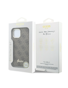 GUESS – Funda iPhone 15 de Polipiel con MagSafe Logo Guess en Relieve Marron
