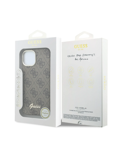 F. iPhone 15 de Polipiel con Magsafe Logo Guess en Relieve Marron