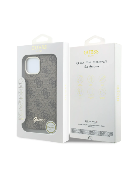 F. iPhone 15 de Polipiel con Magsafe Logo Guess en Relieve Marron