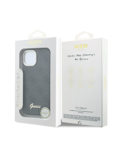 F. iPhone 15 de Polipiel con Magsafe Logo Guess en Relieve Negra