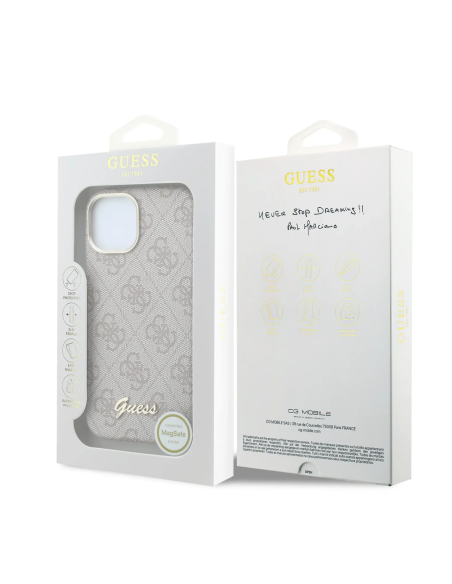 GUESS – Funda iPhone 15 de Polipiel con MagSafe Logo Guess en Relieve Rosa