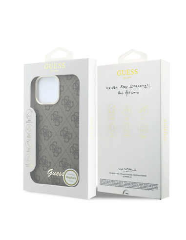 F. iPhone 16 Pro Max de Polipiel con Magsafe Logo Guess en Relieve Marron