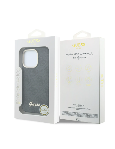 F. iPhone 16 Pro Max de Polipiel con Magsafe Logo Guess en Relieve Negra