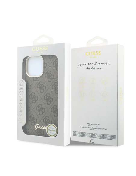 F. iPhone 16 Pro de Polipiel con Magsafe Logo Guess en Relieve Marron
