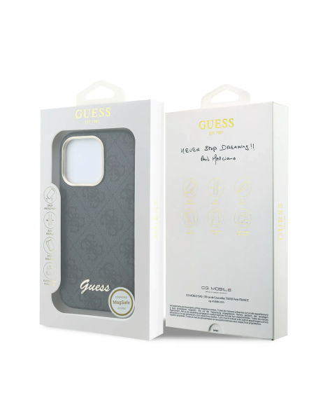 GUESS – Funda iPhone 16 Pro de Polipiel con MagSafe Logo Guess en Relieve Negra