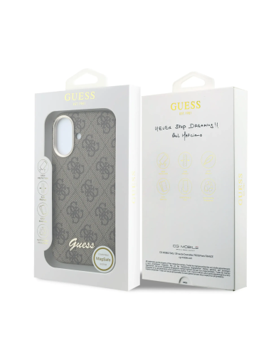 F. iPhone 16 de Polipiel con Magsafe Logo Guess en Relieve Marron