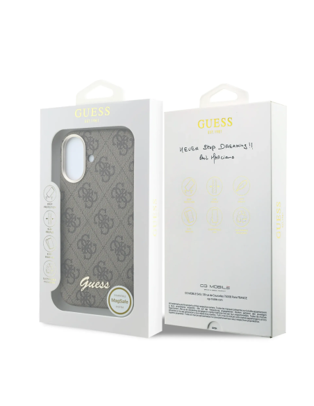 F. iPhone 16 de Polipiel con Magsafe Logo Guess en Relieve Marron