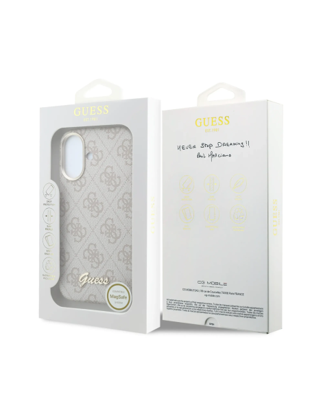 GUESS – Funda iPhone 16 de Polipiel con MagSafe Logo Guess en Relieve Rosa