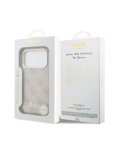 GUESS – Funda iPhone 17 Pro de Polipiel con MagSafe Logo Guess en Relieve Rosa