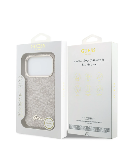 GUESS – Funda iPhone 17 Pro de Polipiel con MagSafe Logo Guess en Relieve Rosa