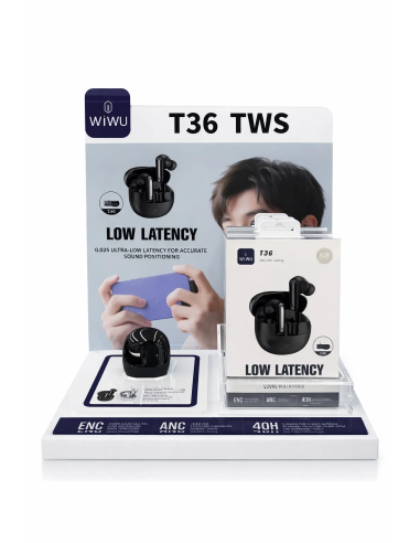 Pack T36 TWS 10 auriculares negros y 10 blancos+Expositor de regalo