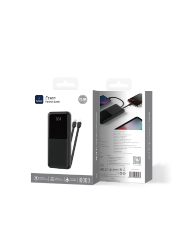 Power Bank 22.5W y 10.000 mAh con cables integrados Essen (Negro)