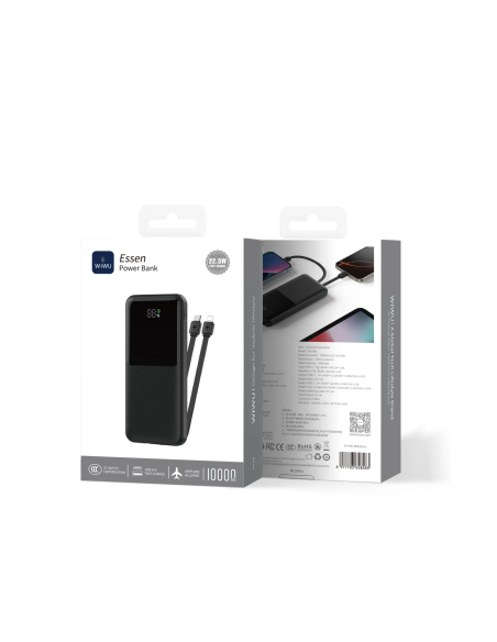 Power Bank 22.5W y 10.000 mAh con cables integrados Essen (Negro)