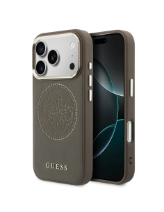 GUESS MagSafe Case for iPhone 17 Pro, faux leather with gold perforated logo (Brown)