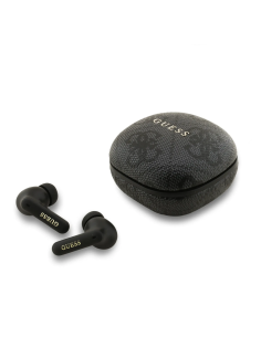 Auriculares TWS ENC GUESS de polipiel con logotipo clásico metalizado (Negro)