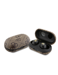 Auriculares TWS ENC GUESS con acabado 4G de polipiel y logotipo metálico (Marrón)