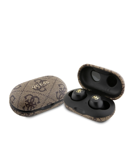 GUESS TWS ENC Earbuds with 4G PU Finish and Metal Logo (Brown)
