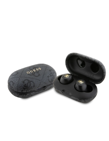 Auriculares TWS ENC GUESS con acabado 4G de polipiel y logotipo metálico (Negro)