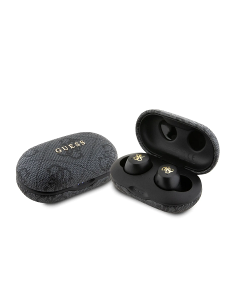 GUESS TWS ENC Earbuds with 4G PU Finish and Metal Logo (Black)