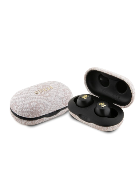 Auriculares TWS ENC GUESS con acabado 4G de polipiel y logotipo metálico (Rosa)