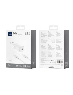 45W USB-C PD Charger with USB-C to USB-C Cable – Cube (White)
