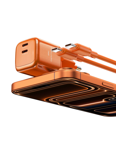 45W USB-C PD Charger with USB-C to USB-C Cable Cube (Orange)