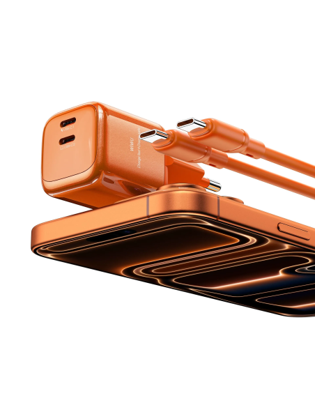 45W USB-C PD Charger with USB-C to USB-C Cable Cube (Orange)