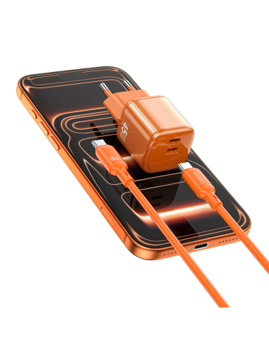 45W USB-C PD Charger with USB-C to USB-C Cable Cube (Orange)